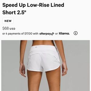 White Lululemon Speed Up Low-Rise Shorts